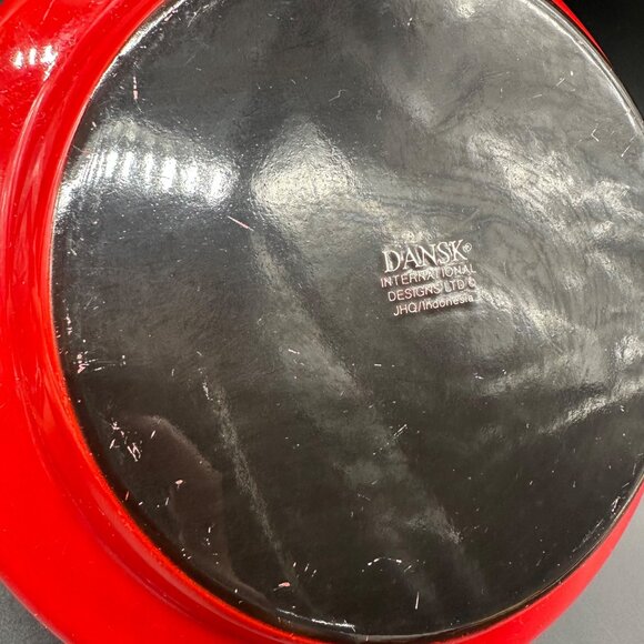 Vintage Fondue Pot Saucepan Dansk Kobenstyle Red Enamel Teak Wood No Lid - Picture 9 of 12